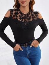 Guipure Lace Insert Cold Shoulder Tee